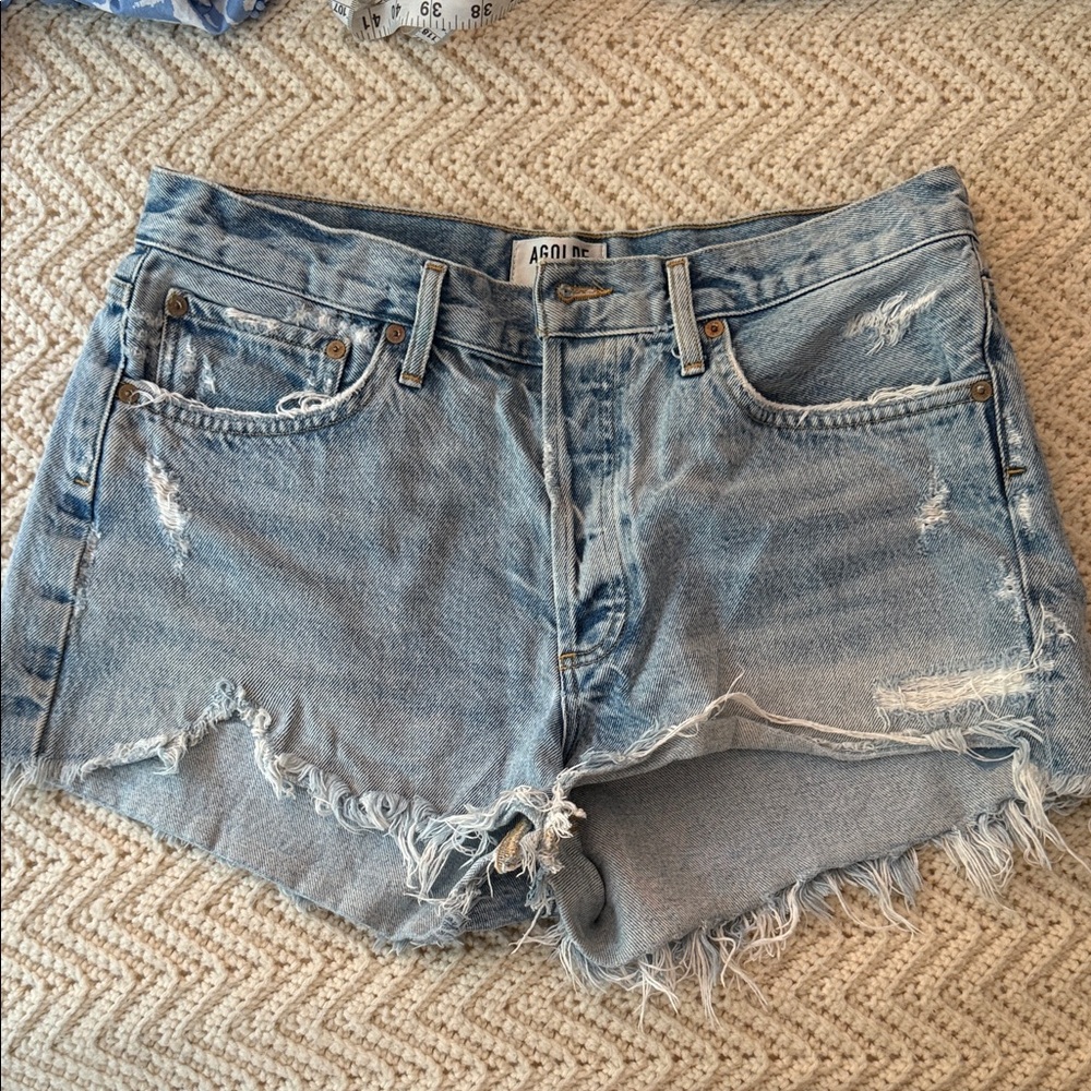 Agolde Women's Frayed Denim Shorts - Light Blue